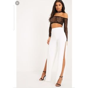 White split leg slit maxi high waist pants bebe 4